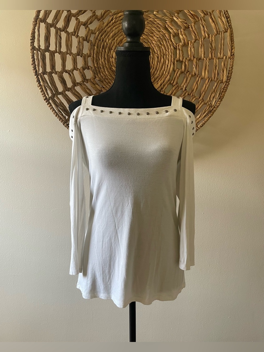 INC International Concepts White Cold-Shoulder Studded Top